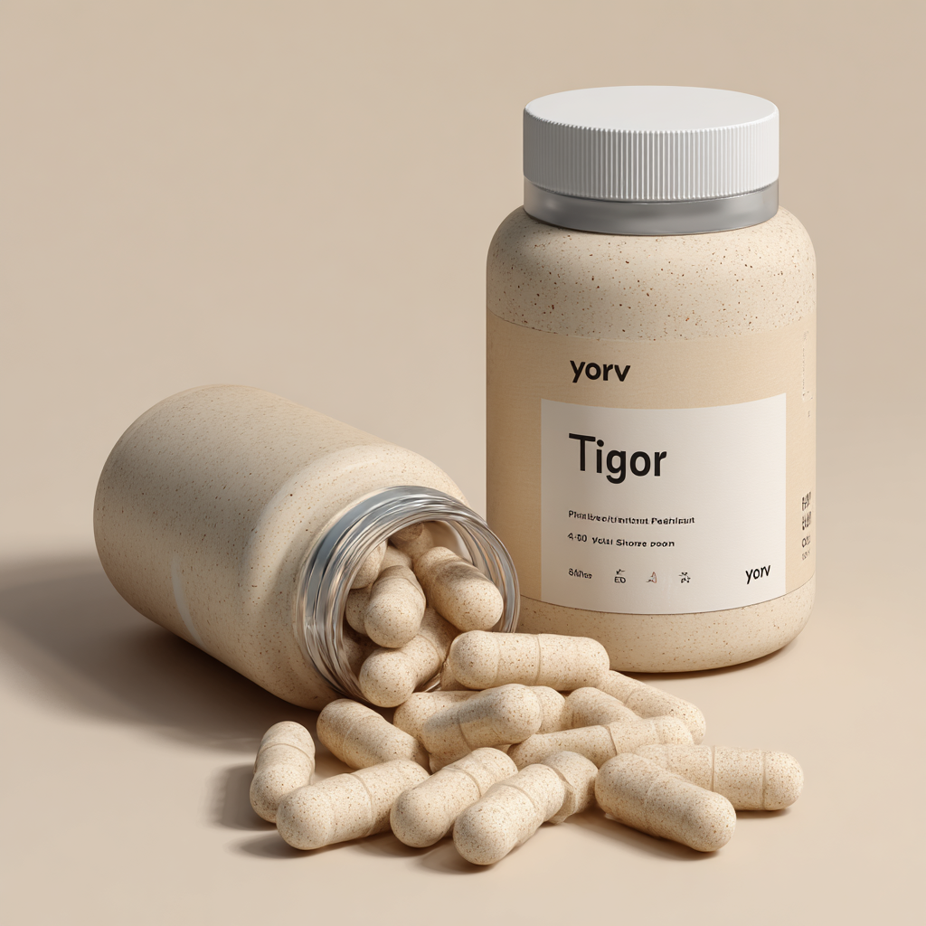 Elegant black bottle of Tigor natural male enhancement supplement on a dark marble surface with subtle golden lighting, professional product photography style, sophisticated masculine packaging design
